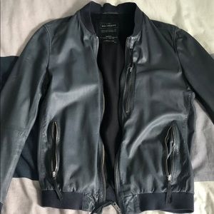 Leather All Saints bomber jacket. Gray/blue